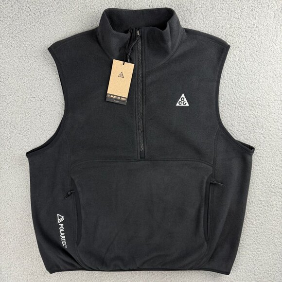 Nike ACG Vest Mens Medium Black Wolf Tree Sherpa 1/2 Zip Fleece Sweater Polartec - Picture 1 of 10